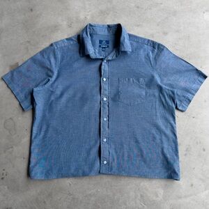 Vintage Y2K Cropped Boxy Blue Button-Up Shirt